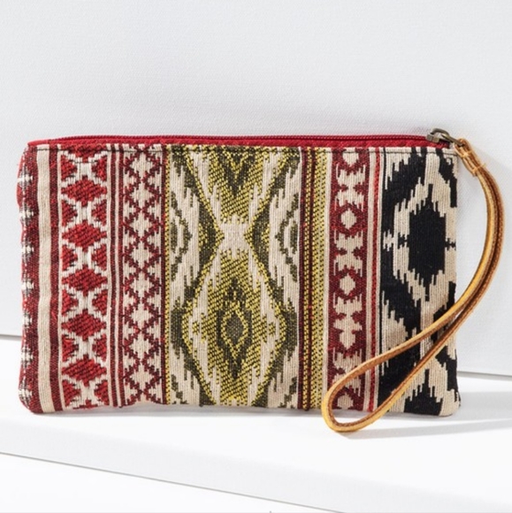 Handmade Hand Beaded Wristlet Clutch - Ethnic Inspired Design - Dyed Fine Cotton - Picture 4 of 7